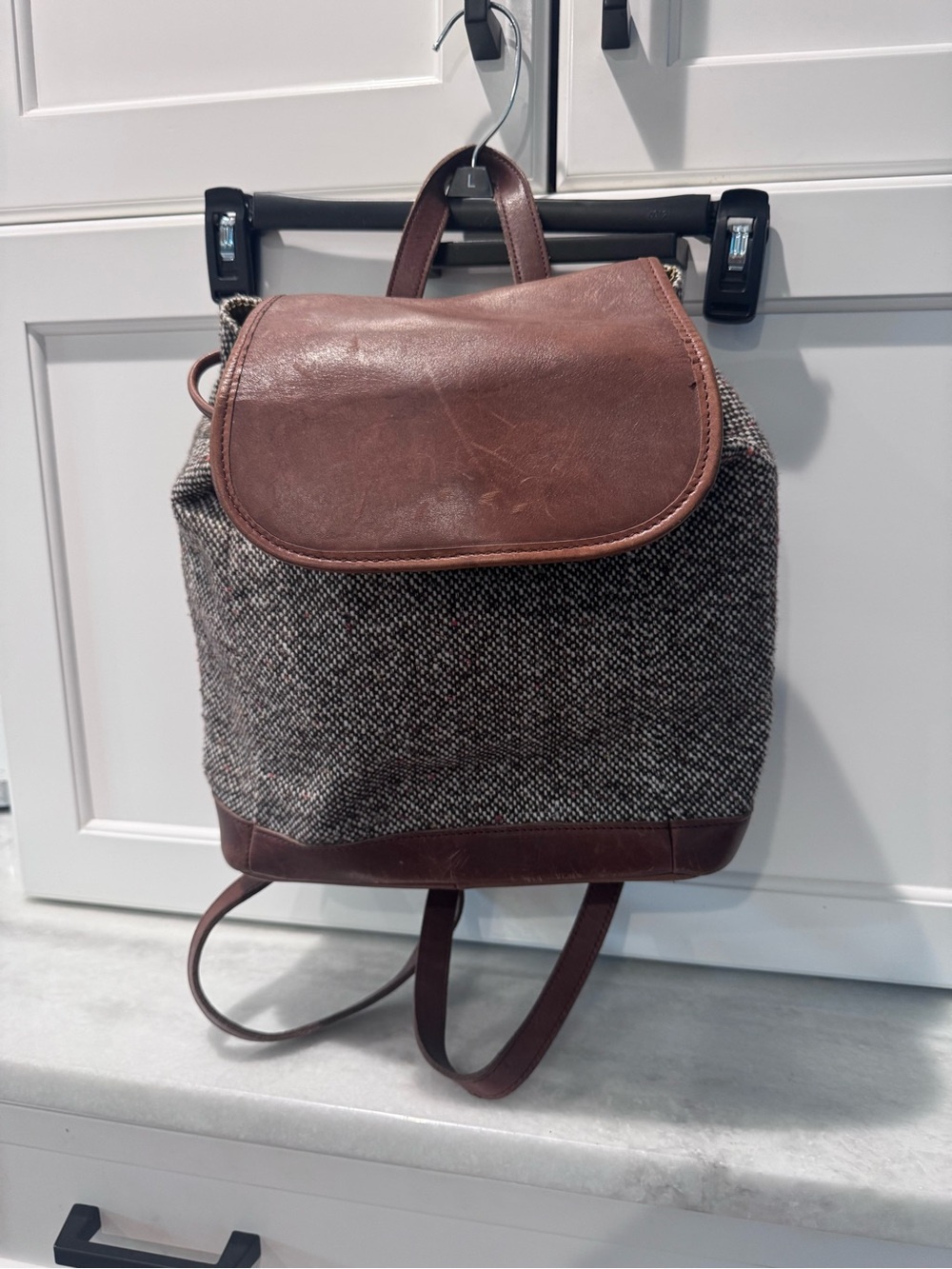 L.L. Bean Tweed Backpack with Brown Leather Trim